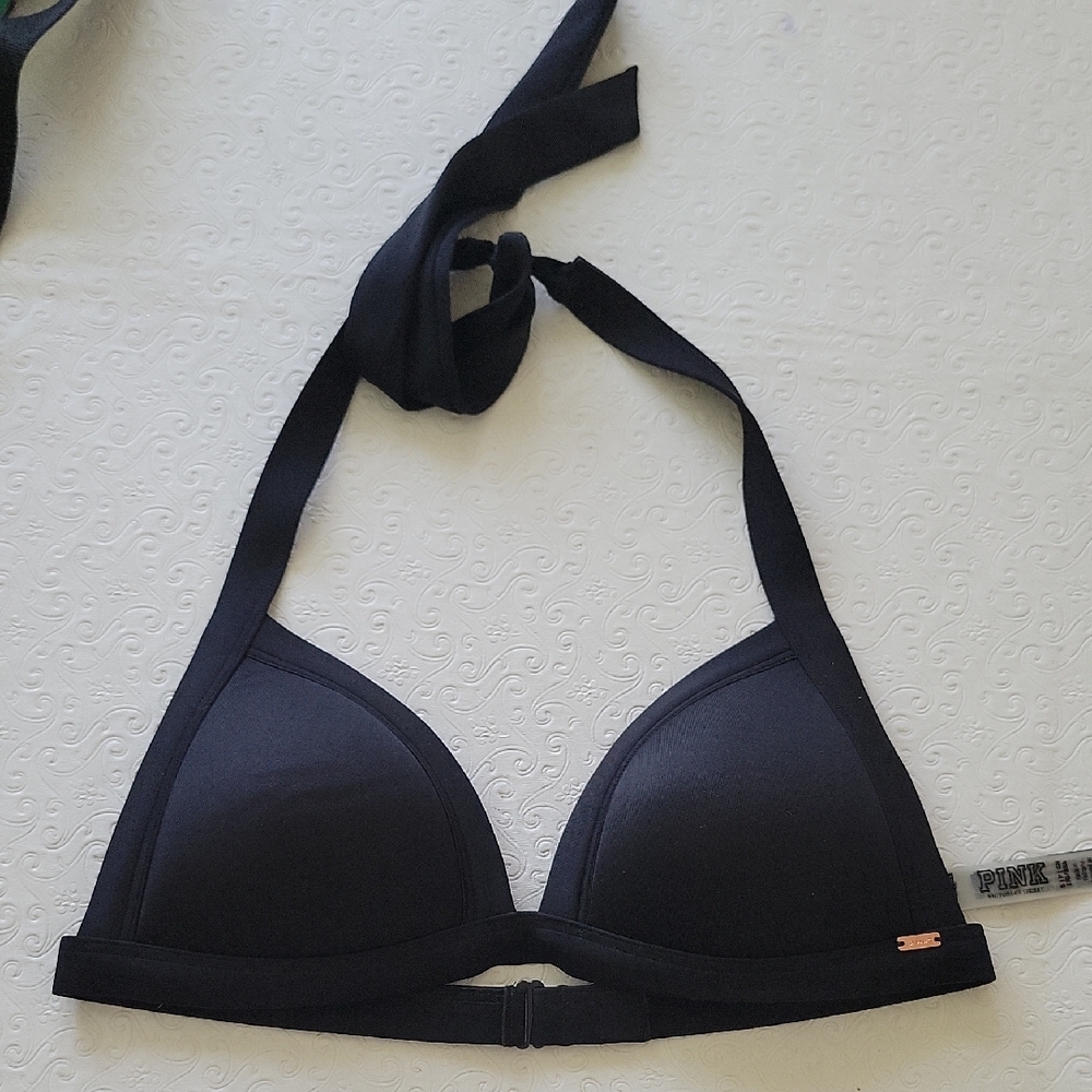 PINK Victoria's Secret Black Halter Bikini Top